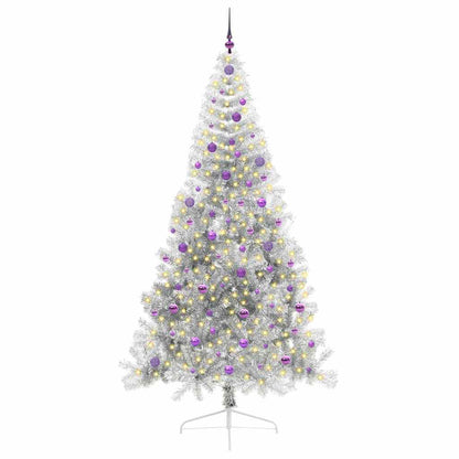 Árvore de Natal Artificial Pré-iluminada Prateado 240 cm PET