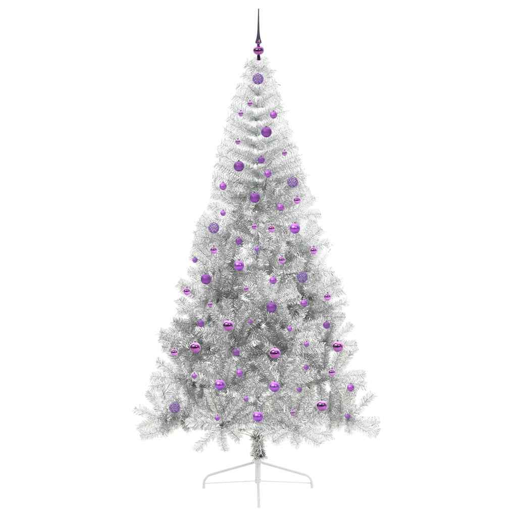 Árvore de Natal Artificial Pré-iluminada Prateado 240 cm PET