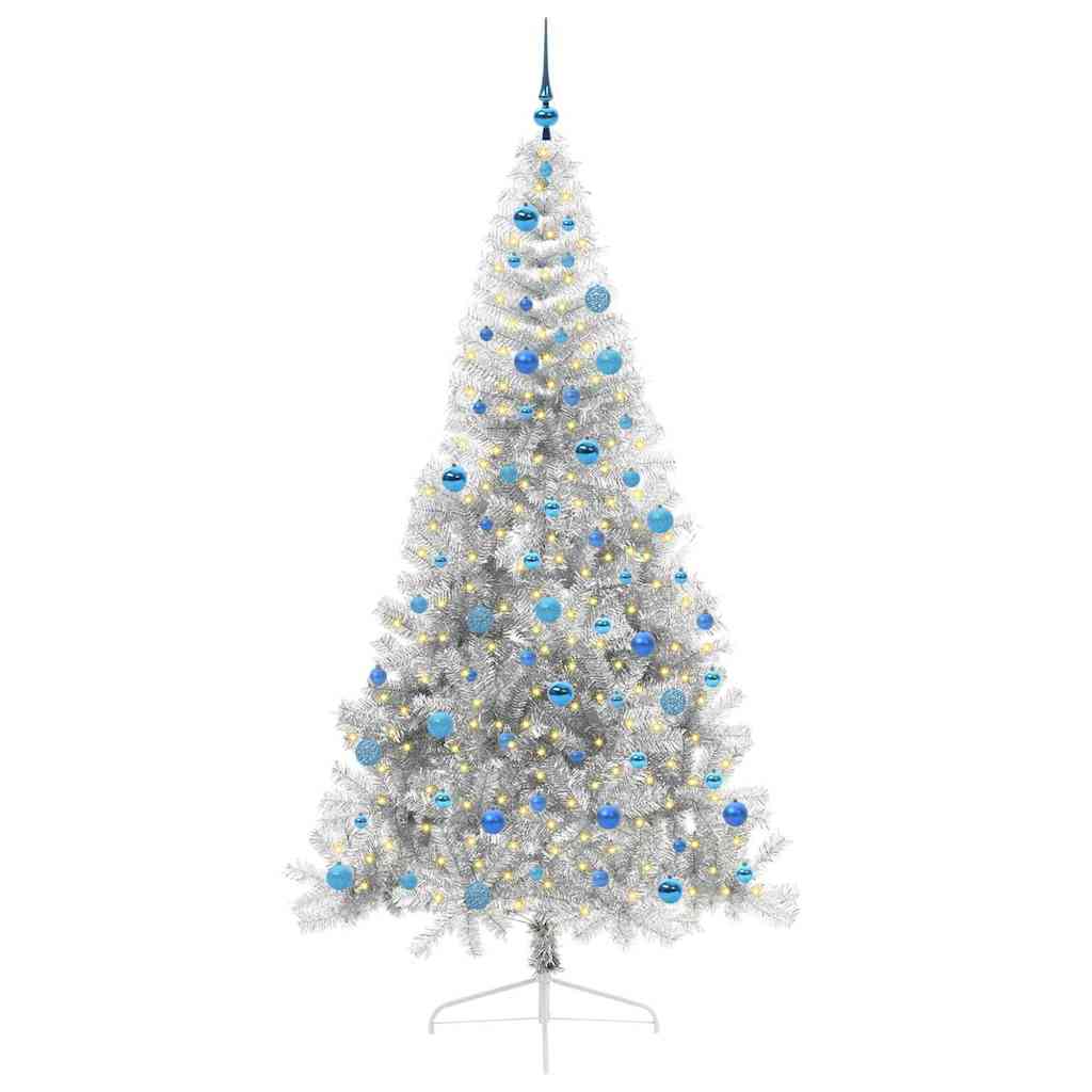 Árvore de Natal Artificial Pré-iluminada Prateado 240 cm PET