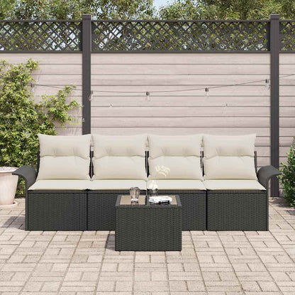 Conjunto de Sofá de Jardim 5 pcs Preto e Creme vime PE