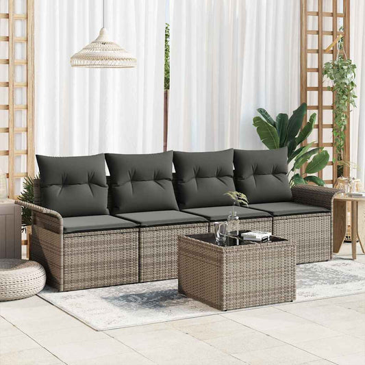Conjunto de Sofá de Jardim com almofada 5 pcs Cinzeto vime PE