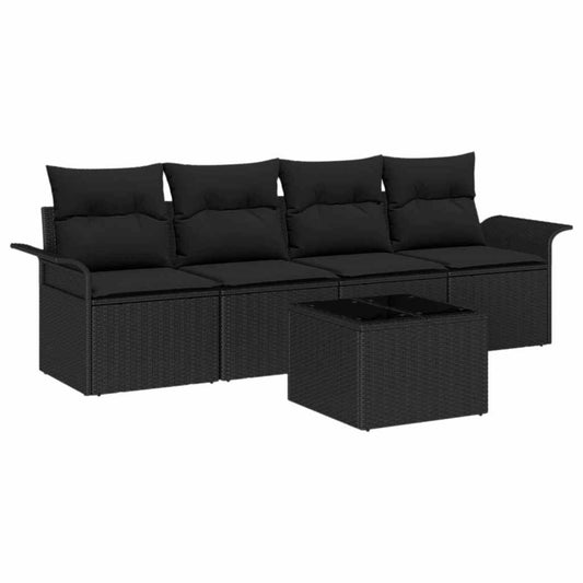 Conjunto de Sofá de Jardim com almofada 5 pcs Preto vime PE
