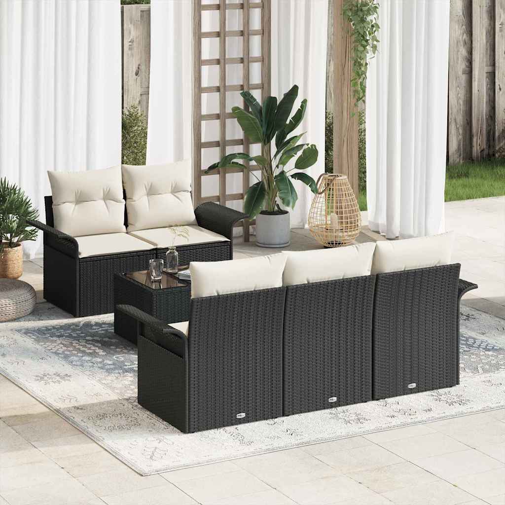 Conjunto de Sofá de Jardim com almofada 6 pcs Preto e Creme