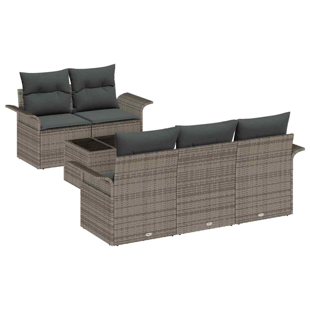 Conjunto de Sofá de Jardim 6 pcs Cinzeto Rattan e Aço e Vidro