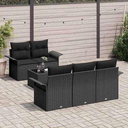 Conjunto de Sofá de Jardim 6 pcs Preto Rattan e Aço e Vidro