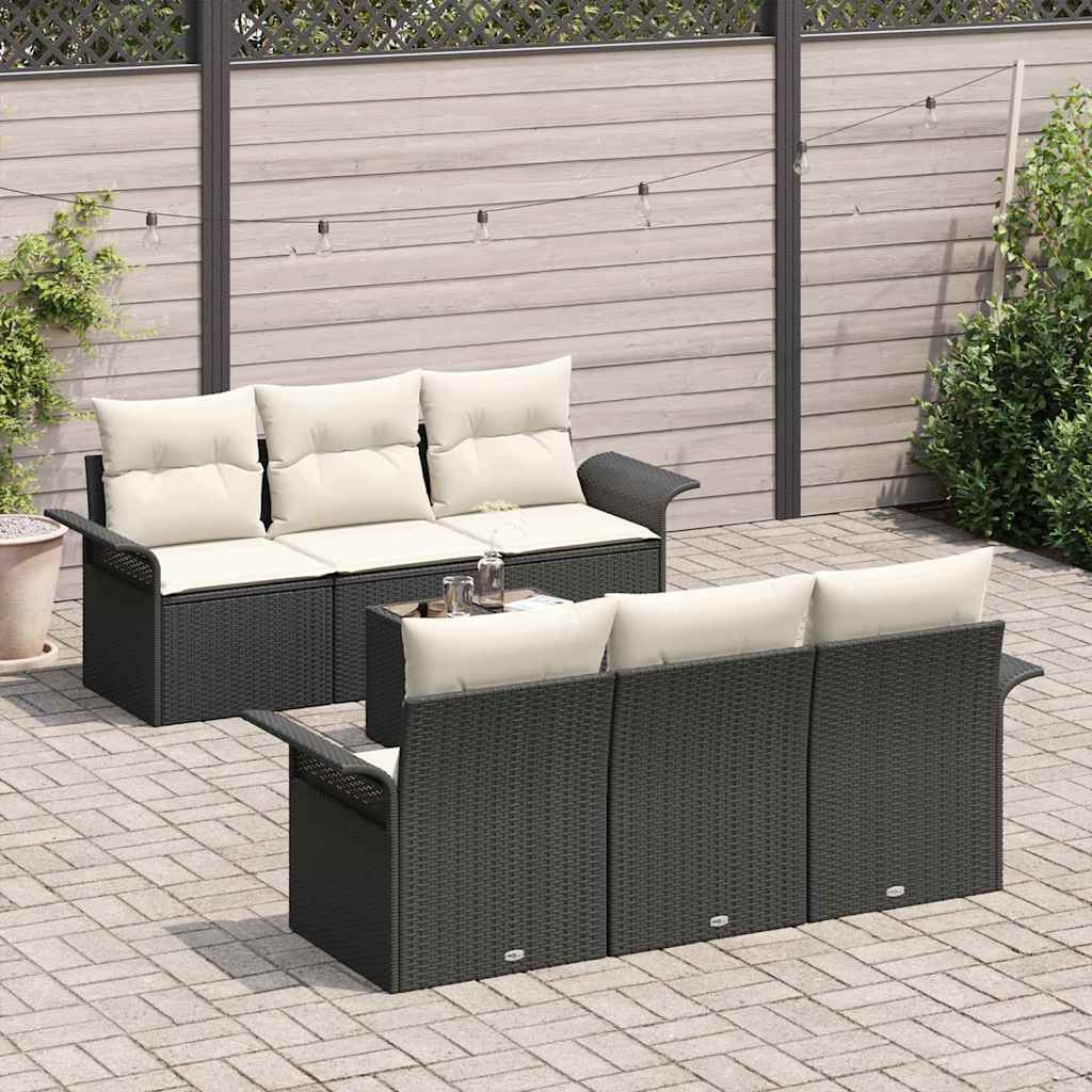 Conjunto de Sofá de Jardim 7 pcs Preto e Creme vime PE