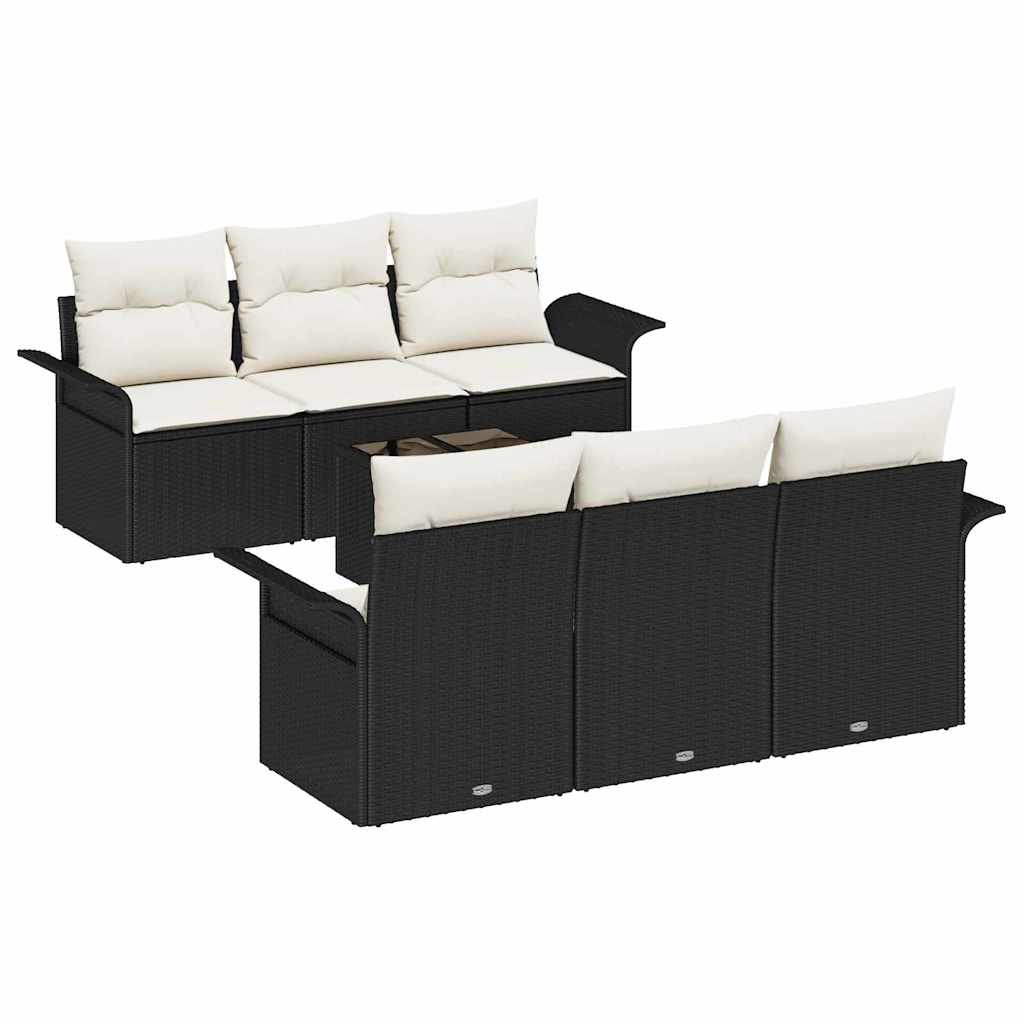 Conjunto de Sofá de Jardim 7 pcs Preto e Creme vime PE