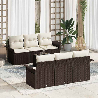 Conjunto de Sofá de Jardim 7 pcs Marrom e Creme vime PE