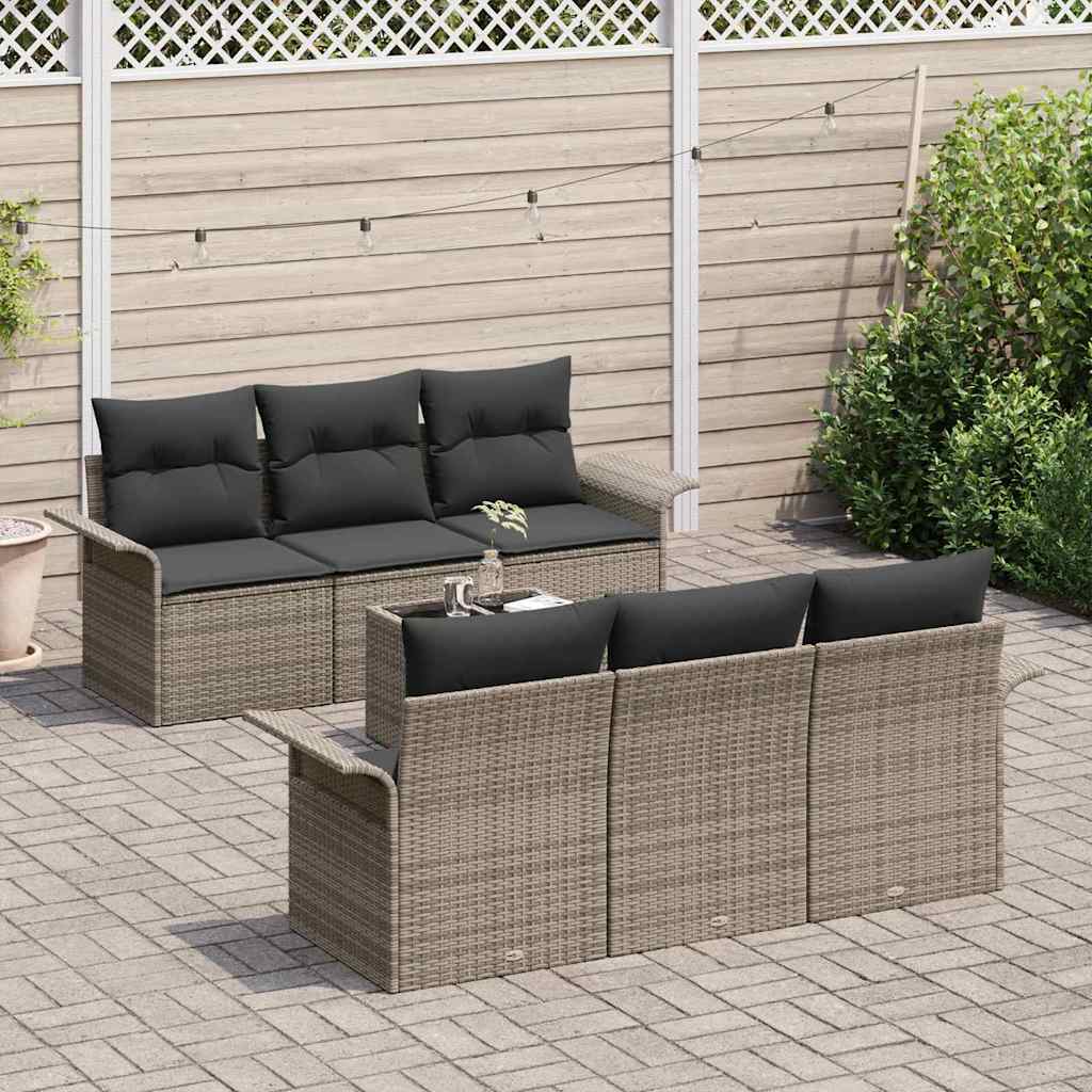 Conjunto de Sofá de Jardim com almofada 7 pcs Cinzeto vime PE