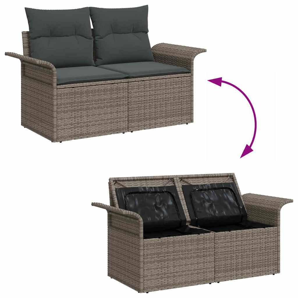 Conjunto de Sofá de Jardim com almofada 7 pcs Cinzeto vime PE