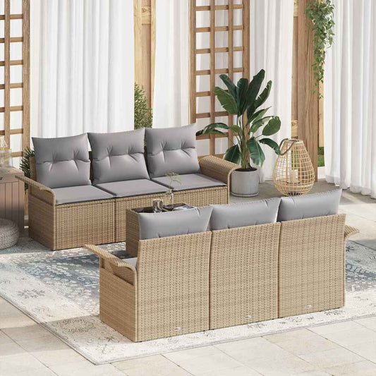 Conjunto de Sofá de Jardim 7 pcs Bege e Cinza vime PE