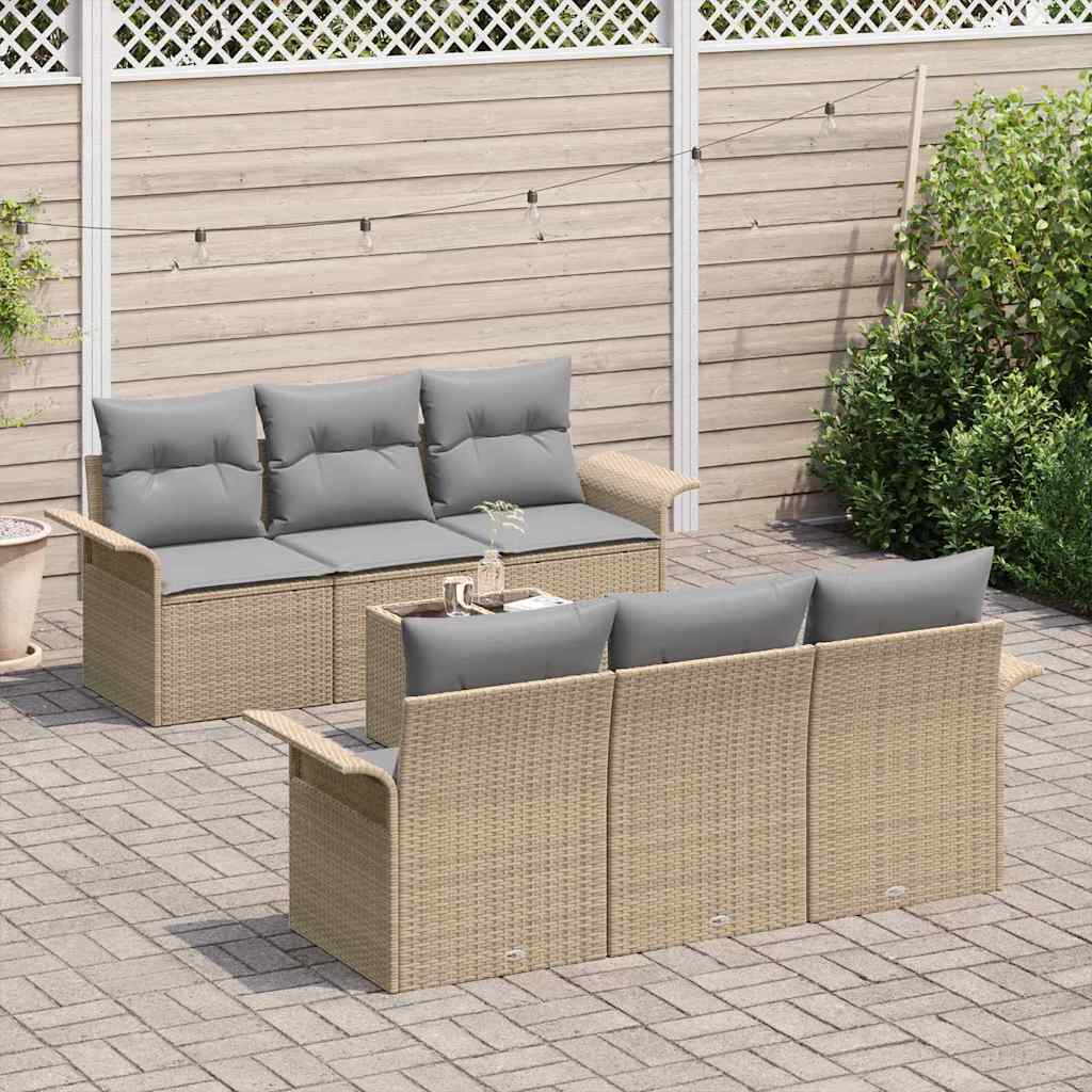 Conjunto de Sofá de Jardim 7 pcs Bege e Cinza vime PE