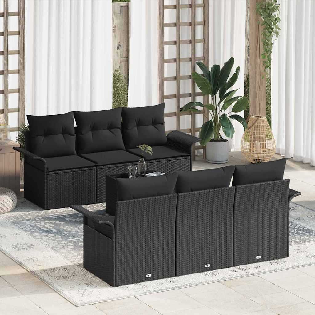 Conjunto de Sofá de Jardim com almofada 7 pcs Preto vime PE
