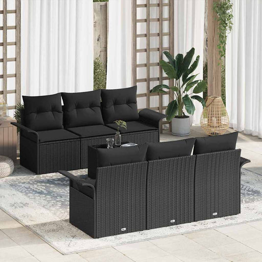 Conjunto de Sofá de Jardim com almofada 7 pcs Preto vime PE