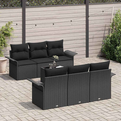 Conjunto de Sofá de Jardim com almofada 7 pcs Preto vime PE