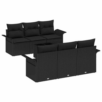 Conjunto de Sofá de Jardim com almofada 7 pcs Preto vime PE