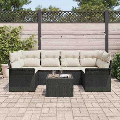 Conjunto de Sofá de Jardim com almofada 7 pcs Preto e Creme