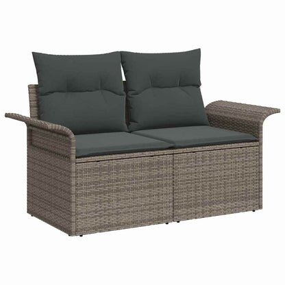 Conjunto de Sofá de Jardim 7 pcs Cinzeto Rattan e Aço e Vidro