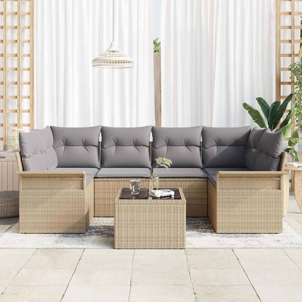 Conjunto de Sofá de Jardim com almofada 7 pcs Bege e Cinza