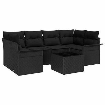 Conjunto de Sofá de Jardim 7 pcs Preto Rattan e Aço e Vidro