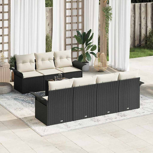 Conjunto de Sofá de Jardim 8 pcs Preto e Creme vime PE