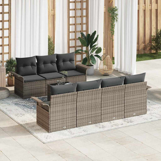 Conjunto de Sofá de Jardim com almofada 8 pcs Cinzeto vime PE