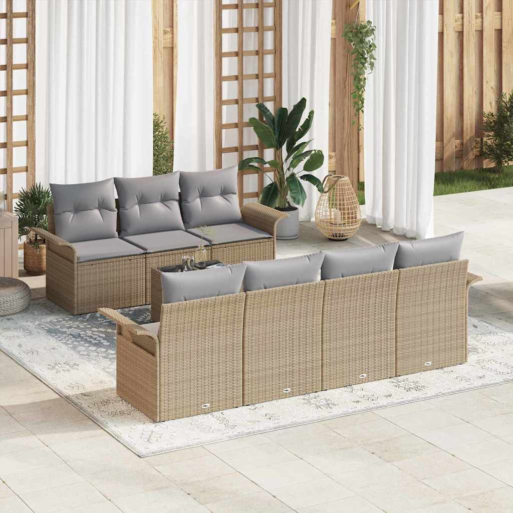 Conjunto de Sofá de Jardim 8 pcs Bege e Cinza vime PE