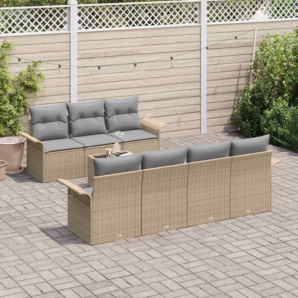 Conjunto de Sofá de Jardim 8 pcs Bege e Cinza vime PE