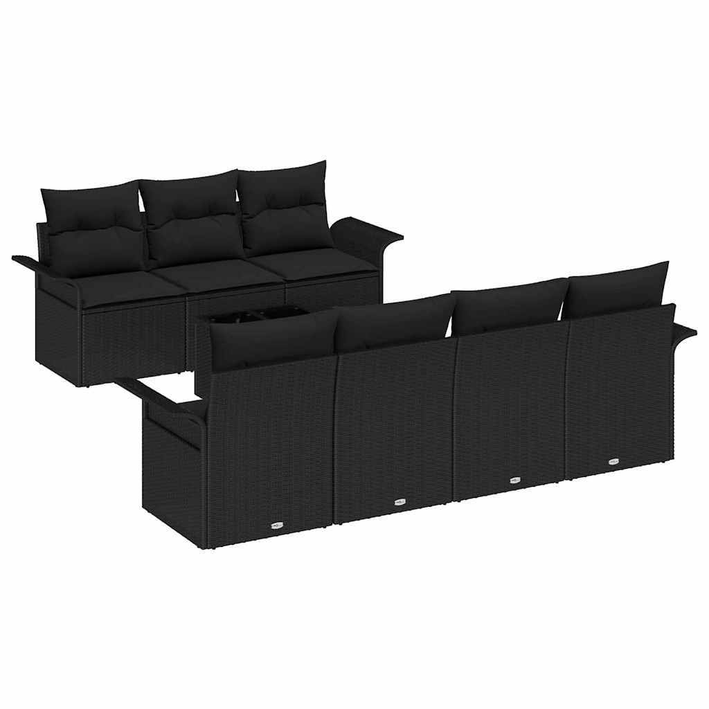Conjunto de Sofá de Jardim com almofada 8 pcs Preto vime PE