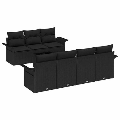 Conjunto de Sofá de Jardim com almofada 8 pcs Preto vime PE