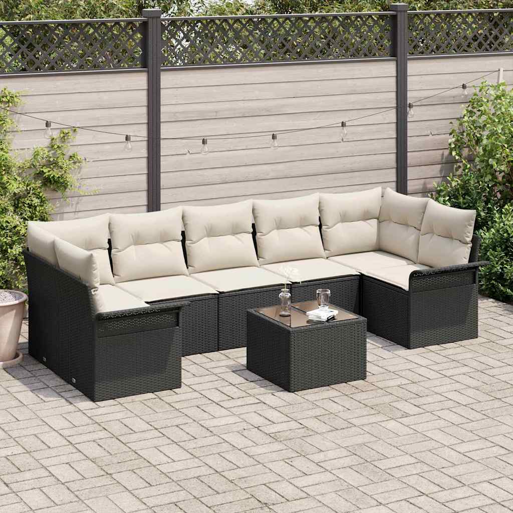 Conjunto de Sofá de Jardim 8 pcs Preto e Creme vime PE