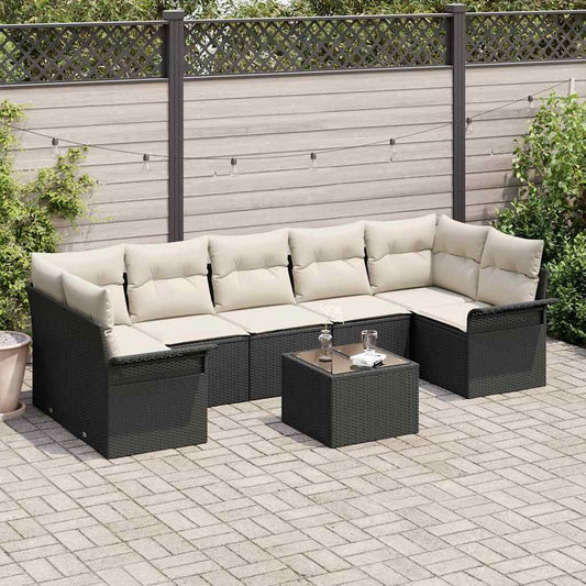 Conjunto de Sofá de Jardim 8 pcs Preto e Creme vime PE