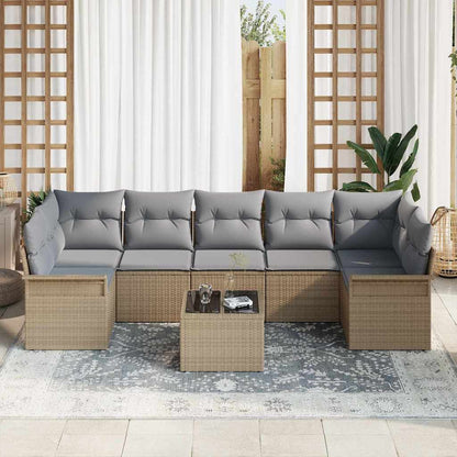 Conjunto de Sofá de Jardim 8 pcs Bege e Cinza vime PE