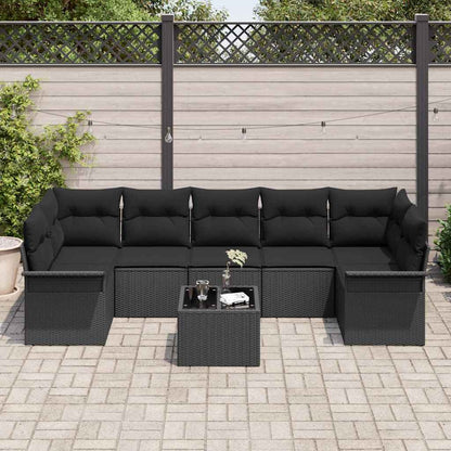 Conjunto de Sofá de Jardim com almofada 8 pcs Preto vime PE