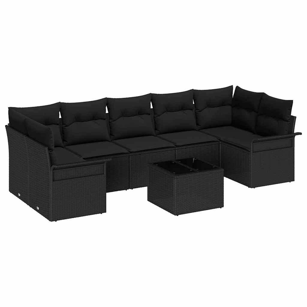 Conjunto de Sofá de Jardim com almofada 8 pcs Preto vime PE