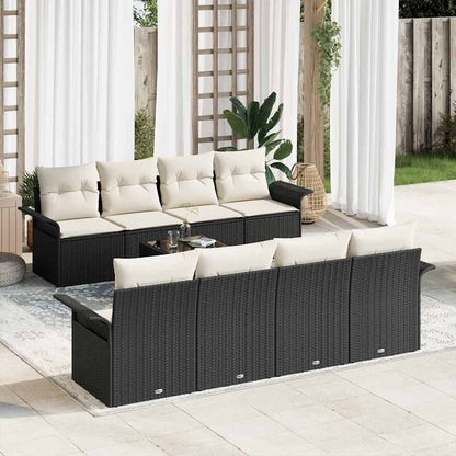 Conjunto de Sofá de Jardim 9 pcs Preto e Creme vime PE