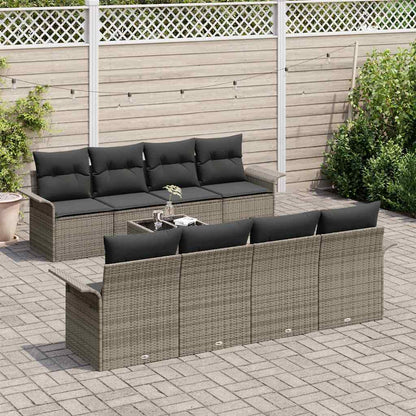 Conjunto de Sofá de Jardim 9 pcs Cinzeto Rattan e Aço e Vidro