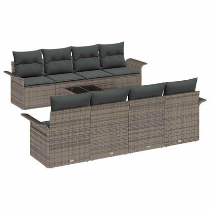 Conjunto de Sofá de Jardim 9 pcs Cinzeto Rattan e Aço e Vidro