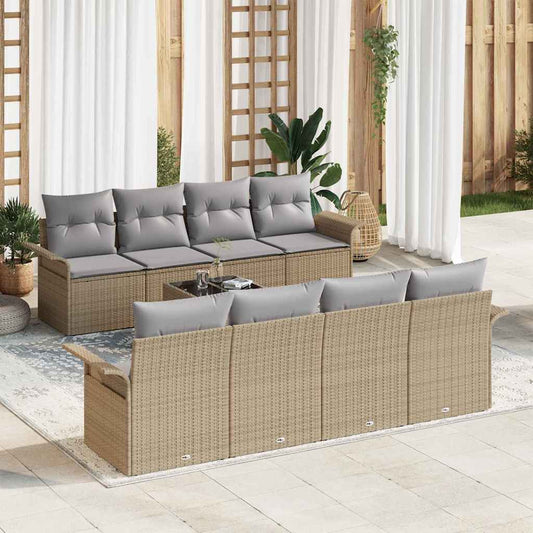 Conjunto de Sofá de Jardim 9 pcs Bege e Cinza vime PE
