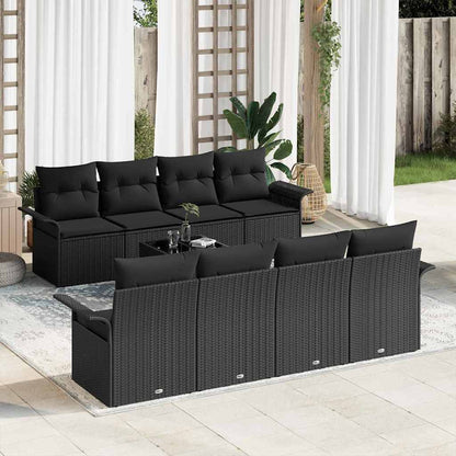 Conjunto de Sofá de Jardim com almofada 9 pcs Preto vime PE