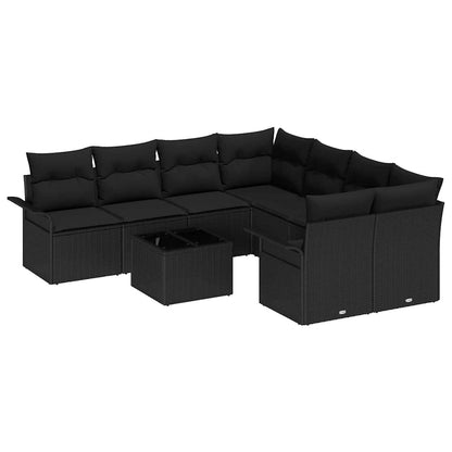 Conjunto de Sofá de Jardim 9 pcs Preto Rattan e Aço e Vidro
