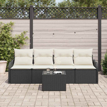 Conjunto de Sofá de Jardim 5 pcs Preto e Creme vime PE