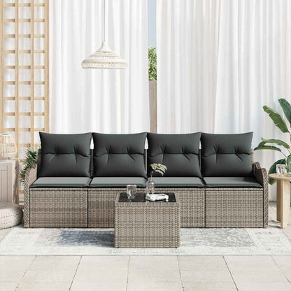Conjunto de Sofá de Jardim 5 pcs Cinzeto Rattan e Aço e Vidro