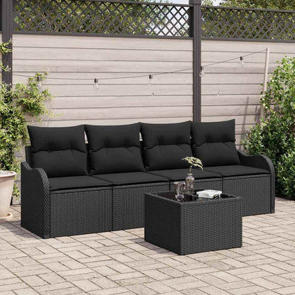 Conjunto de Sofá de Jardim com travesseiro 5 pcs Preto vime PE