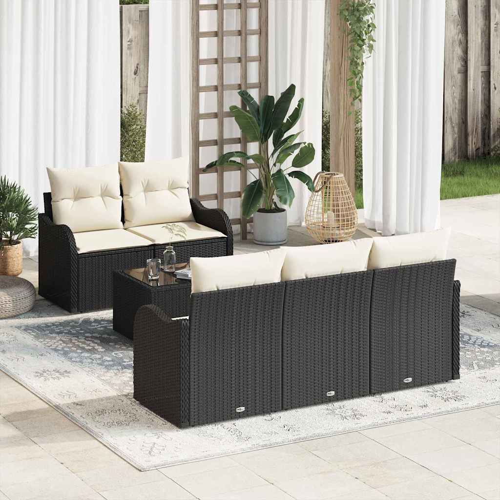 Conjunto de Sofá de Jardim com almofada 6 pcs Preto e Creme