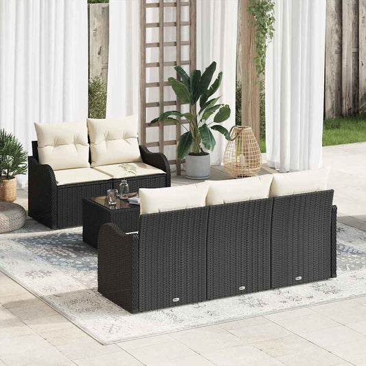 Conjunto de Sofá de Jardim com almofada 6 pcs Preto e Creme