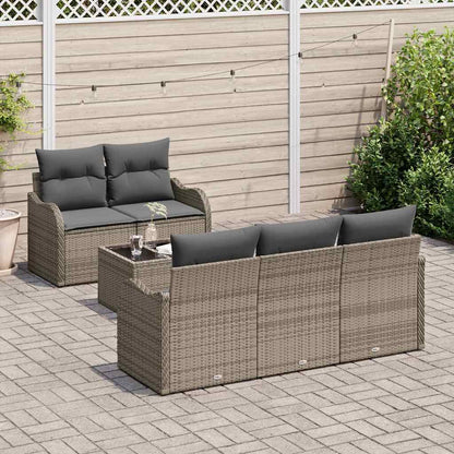 Conjunto de Sofá de Jardim 6 pcs Cinzeto Rattan e Aço e Vidro
