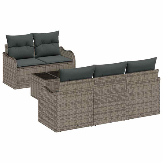Conjunto de Sofá de Jardim 6 pcs Cinzeto Rattan e Aço e Vidro