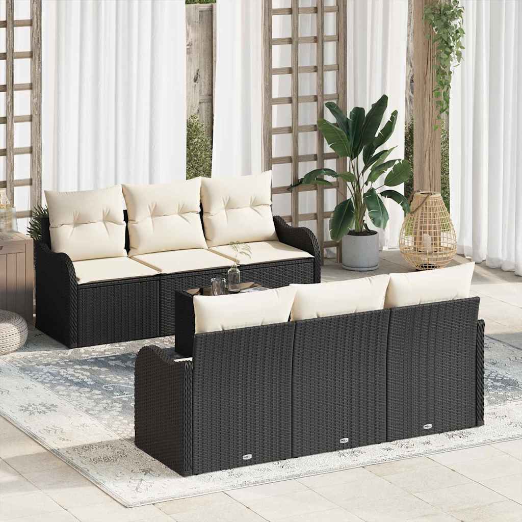 Conjunto de Sofá de Jardim com almofada 7 pcs Preto e Creme