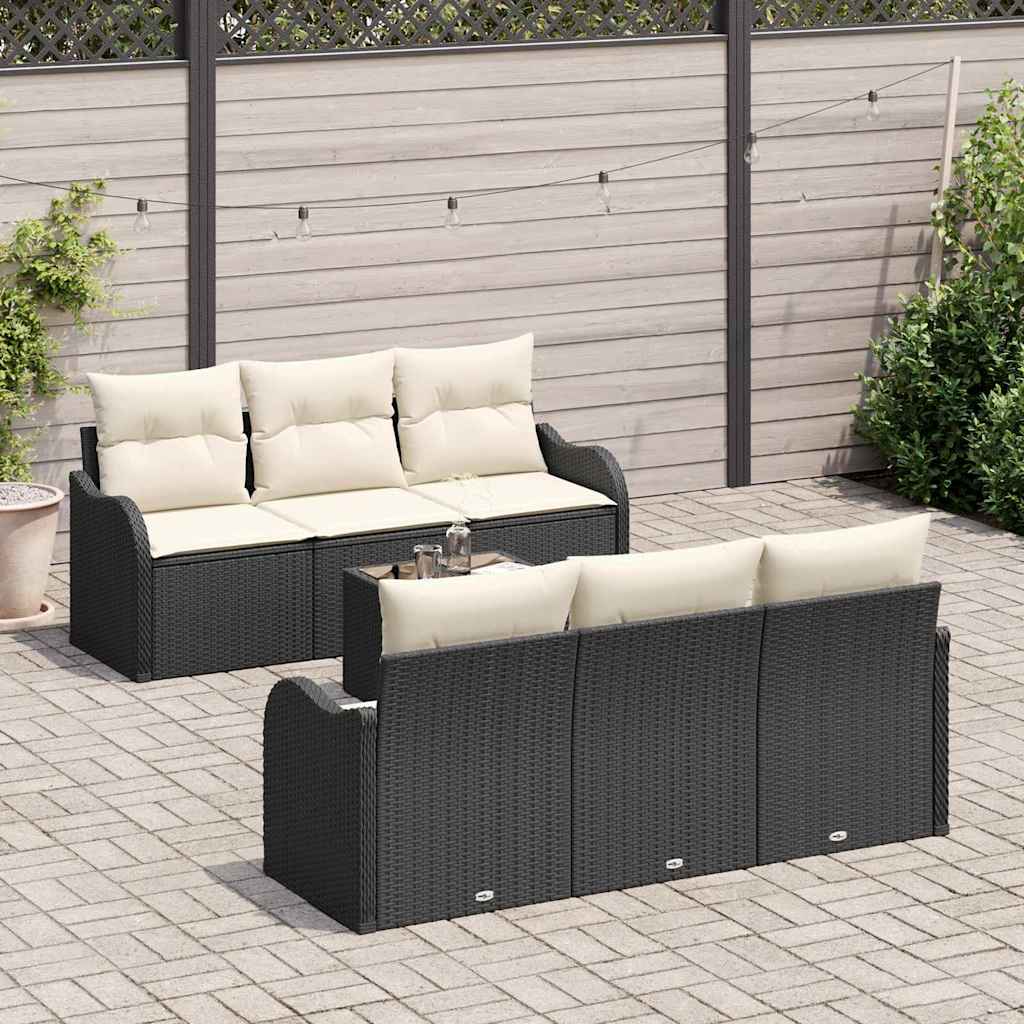 Conjunto de Sofá de Jardim com almofada 7 pcs Preto e Creme
